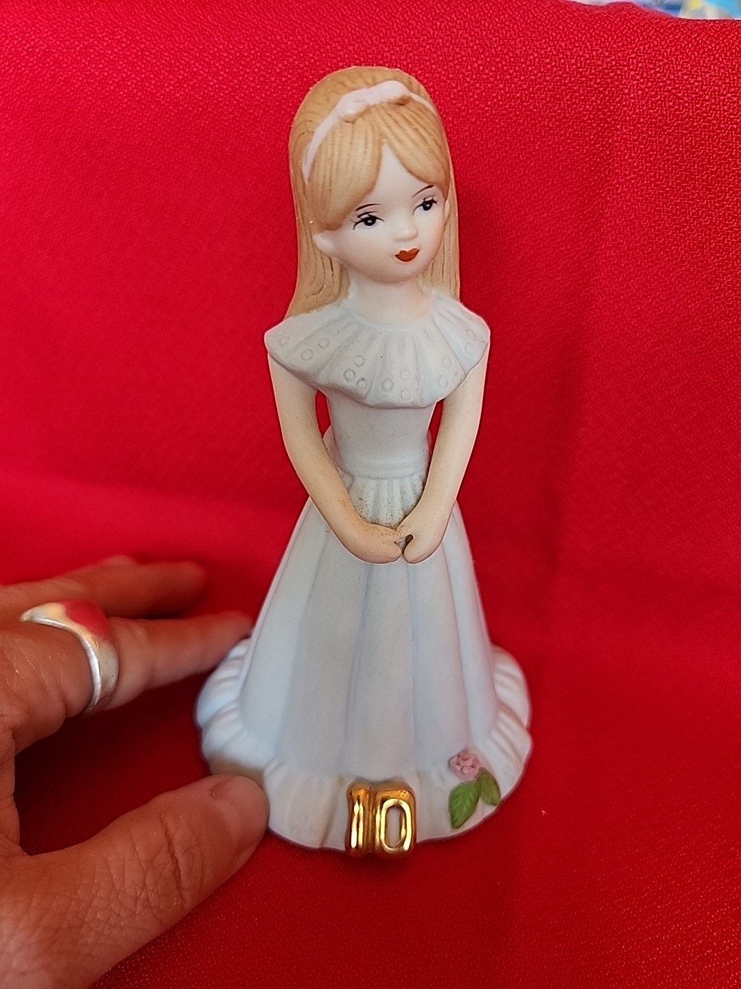 VTG 1982 Enesco Figurine Growing Up Birthday Girl Age 10 Brunette Blue Dress