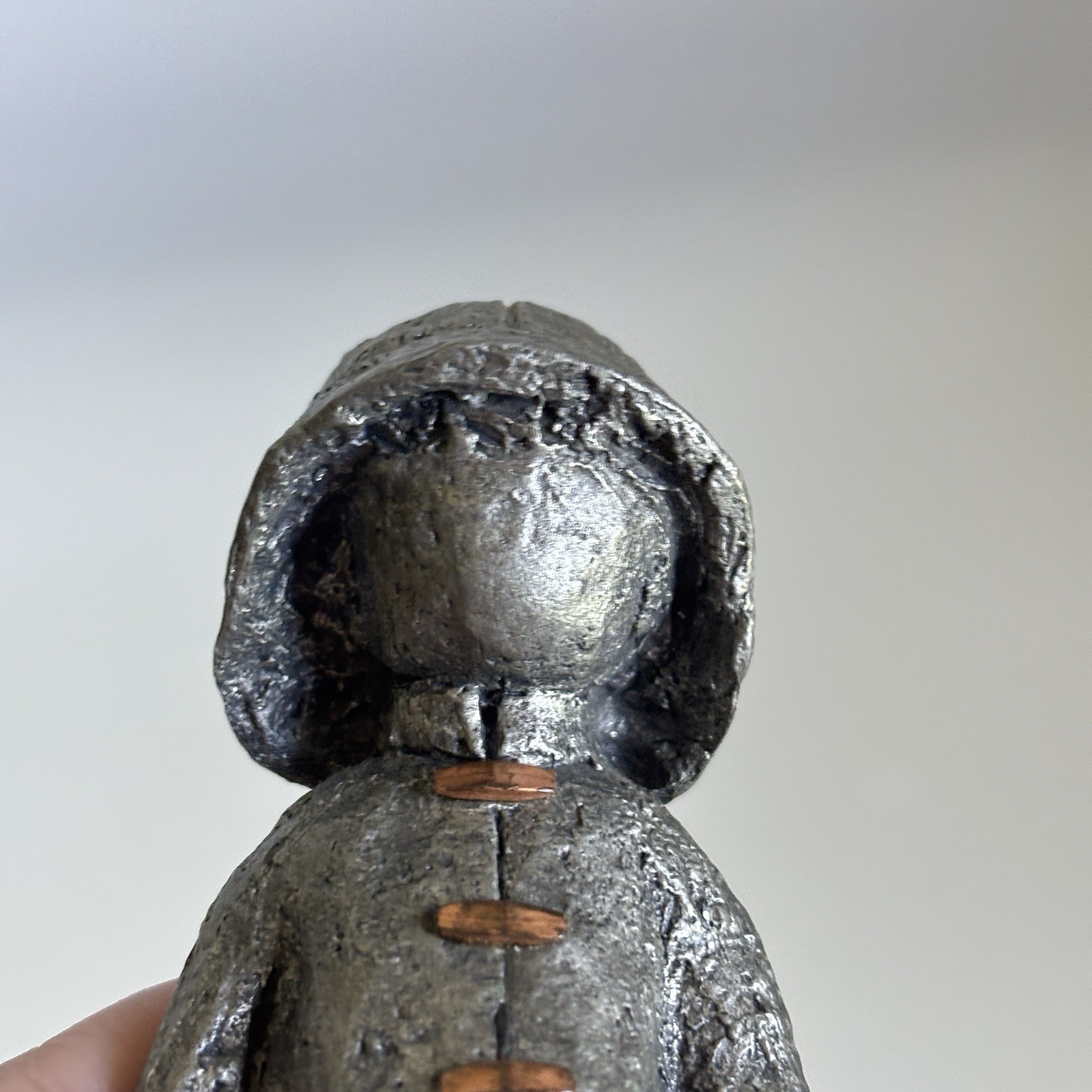Walli Ortman Hudson Pewter Sculpture Figurine 4.5” 1 Lb Boy In Raincoat Copper