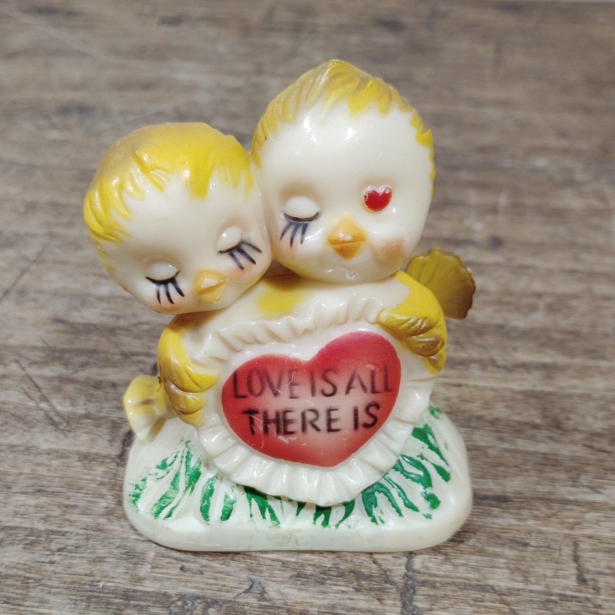 VTG Bisque Porcelain Anthropomorphic Birds Love Is All There Is Chicks Figurine