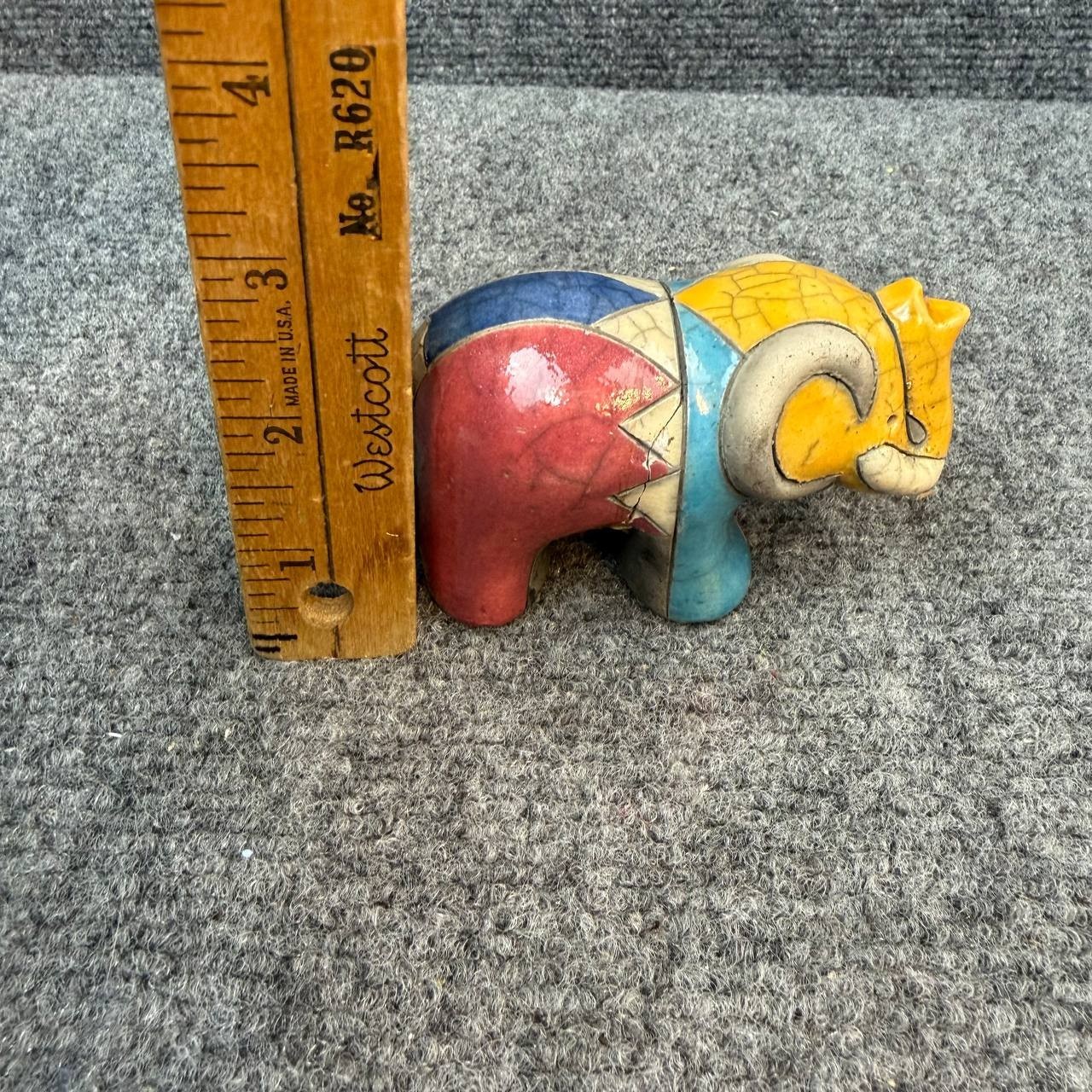 African Raku Pottery Elephant Figurine Handmade South Africa Folk Art