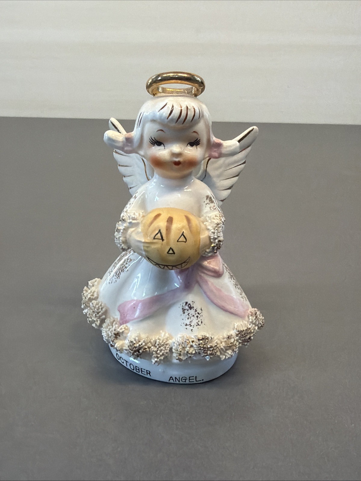 Lefton October Angel of the Month Pumpkin Pigtails Birthday Japan AR1987 Ga4