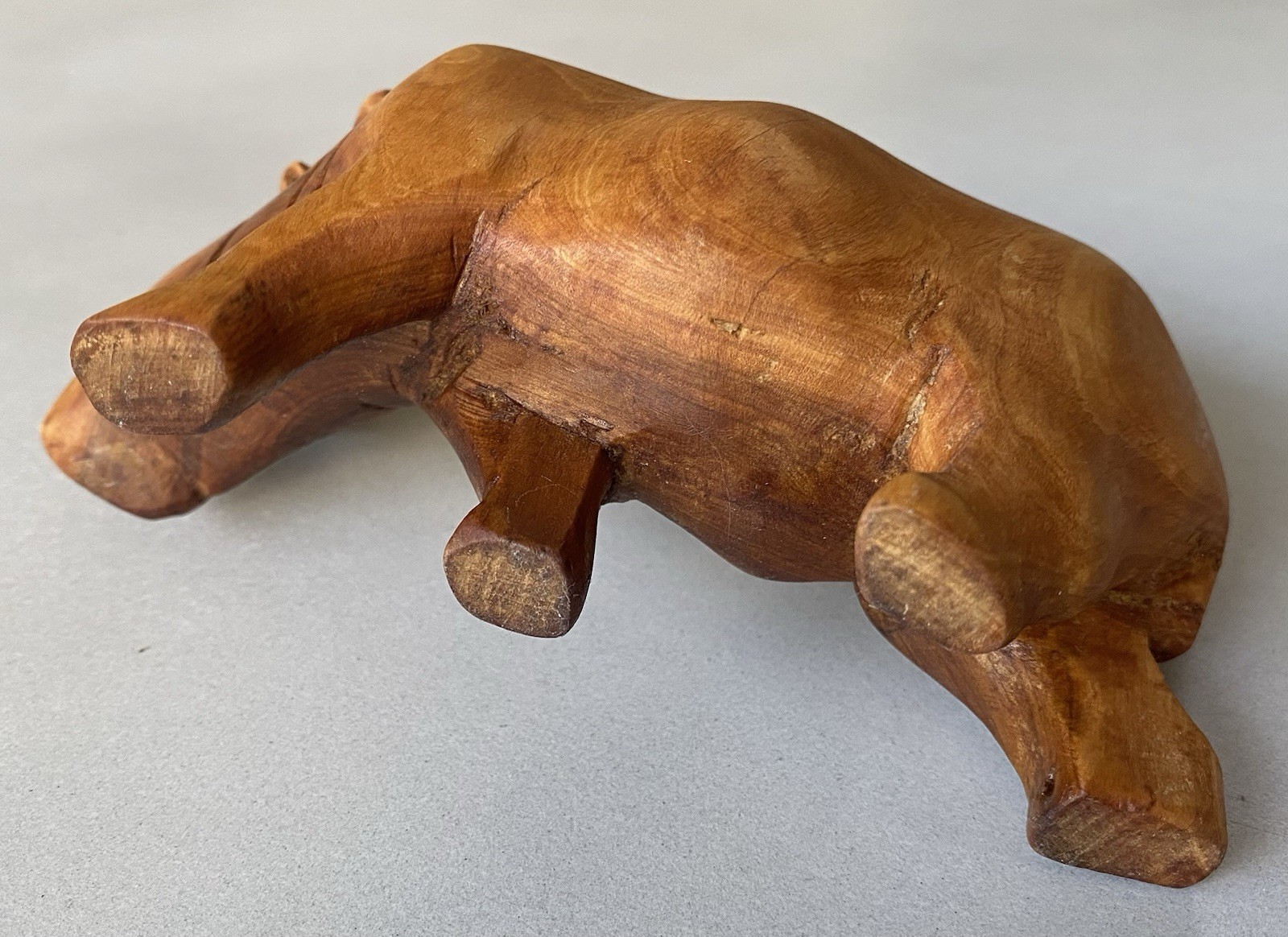 Carved Solid Timber Vintage Wildlife Figurines Hippo 15cm & Rhino 9cm