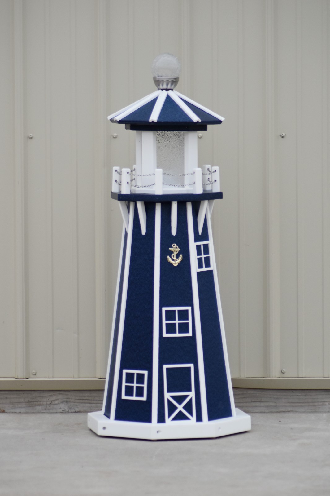 3 Foot 3 inch Octagon Electric and Solar Powered Poly Lighthouse, Navy Blue