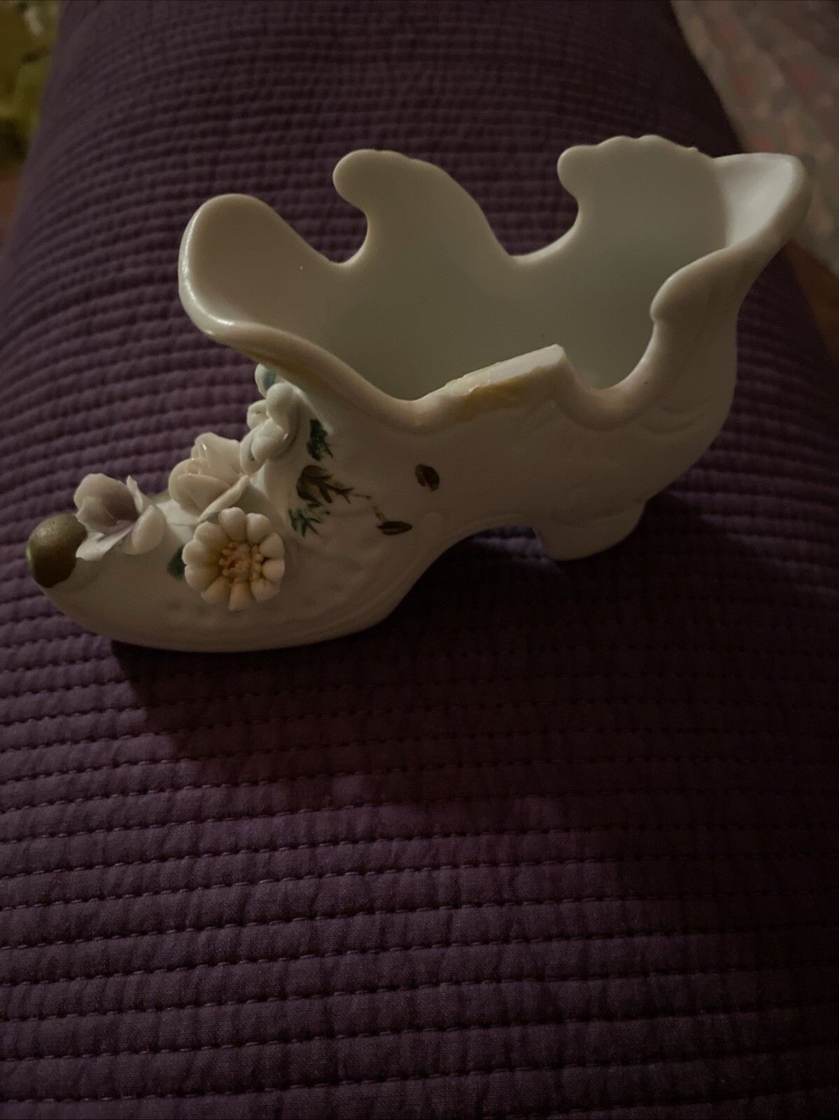 Vintage Lefton Porcelain Bisque Shoe Figurine 4” Missing Small Piece sold as is
