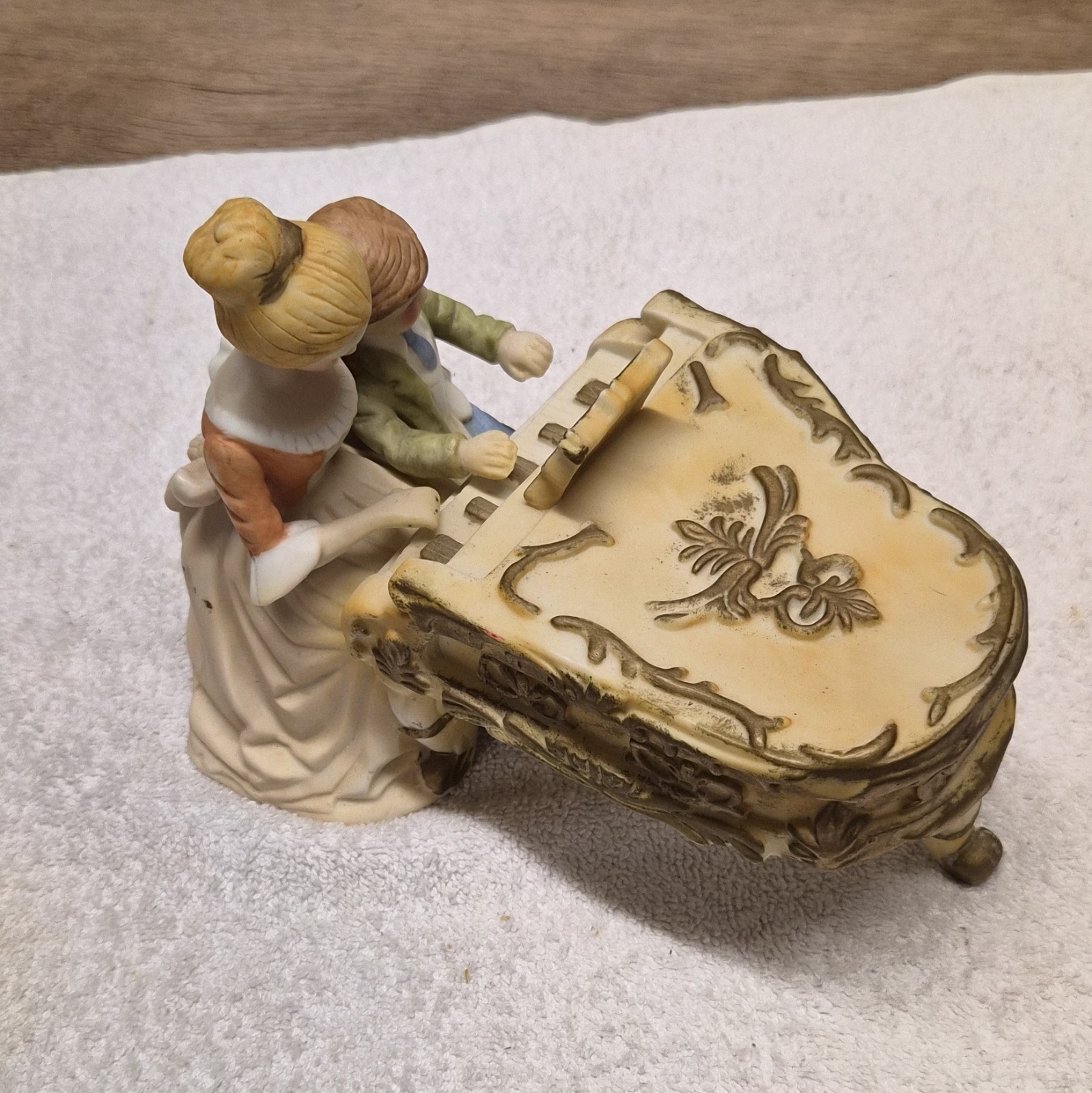 vintage Lenwile Ardalt Art Ware hand-painted porcelain music box woman and boy.