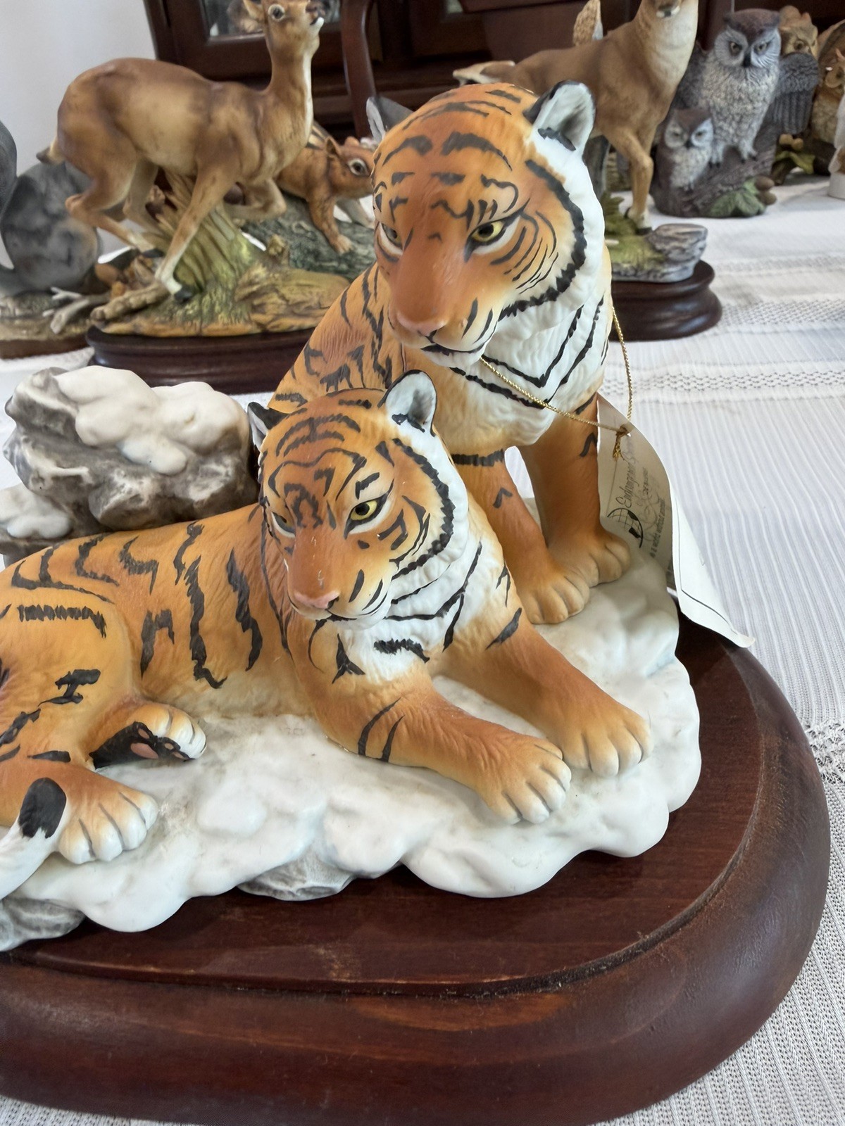 1996 Home Interior Siberian Tigers Endangered Species Masterpiece Porcelain ~ NM
