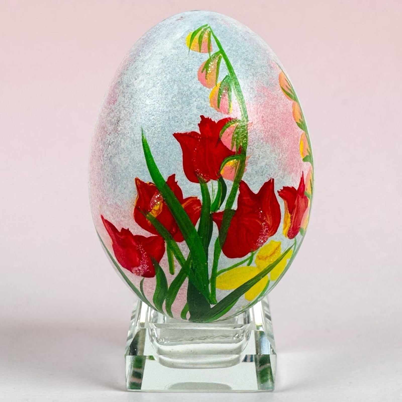 Hand Painted Goose Egg 4” Floral Scene Harp Signed Folk Art Decor
