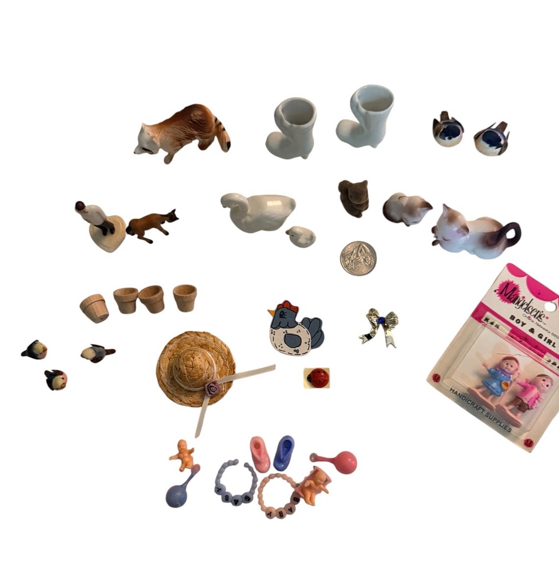 Miniatures Figurines Dollhouse Shadowbox Vintage Animals Goose Cat Misc Lot