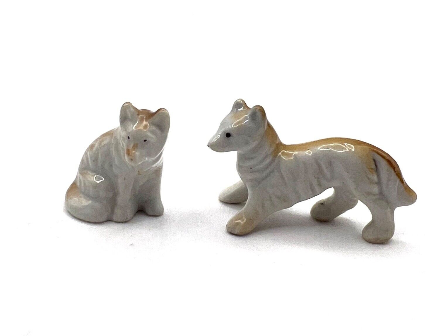 Occupied Japan Porcelain Rough Collie Dog Figurines Miniature Sheltie Set