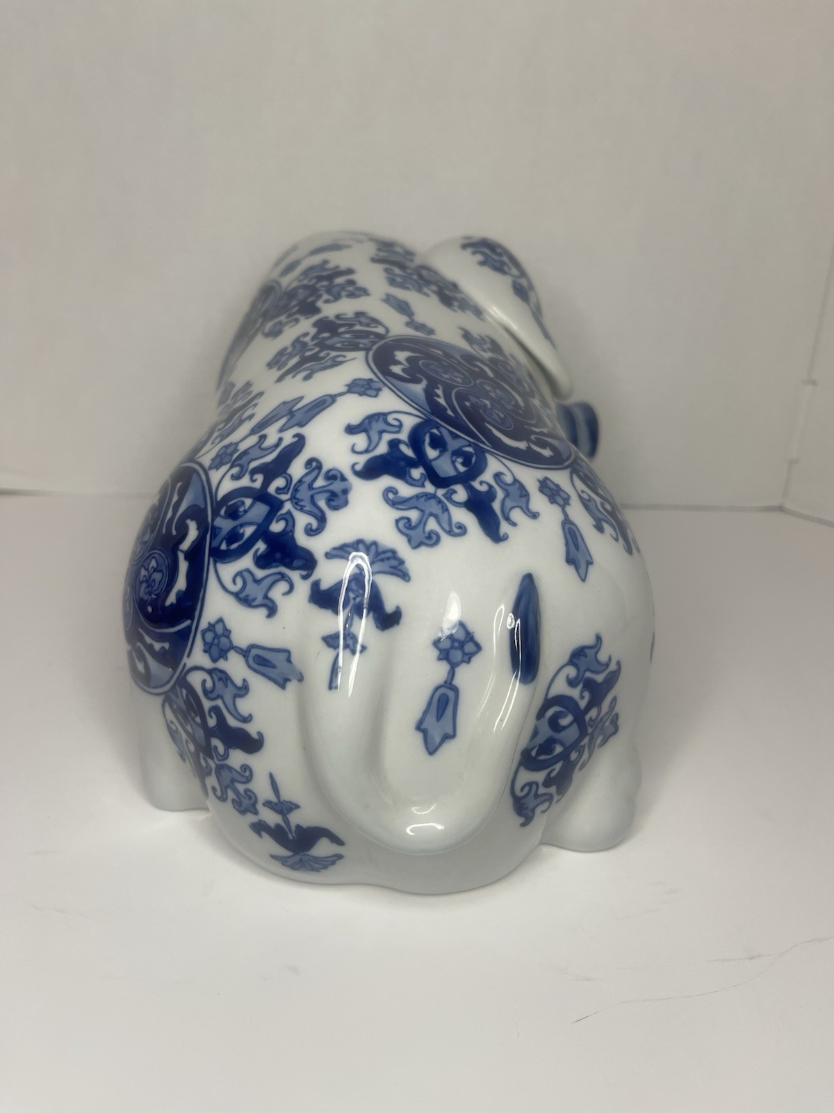 Vintage Chinoiserie Blue & White Porcelain Pig Figurine | Elegant | Decorative