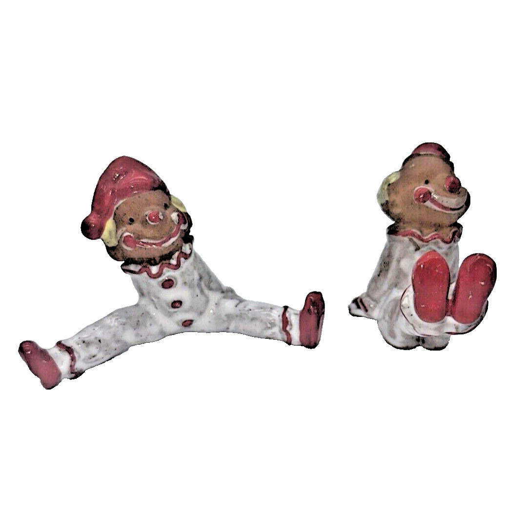 Vintage 1970s Napco ware Red Clay Painted Happy Clown Figurine Set SEE VIDEO