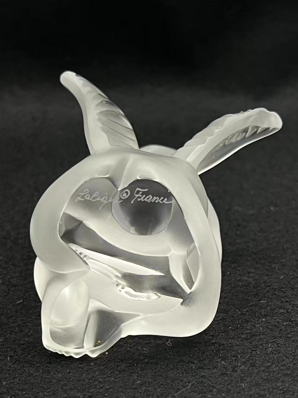 Lalique France Frosted Crystal Cherub Playing Mandolin Figurine 3.2in Tall