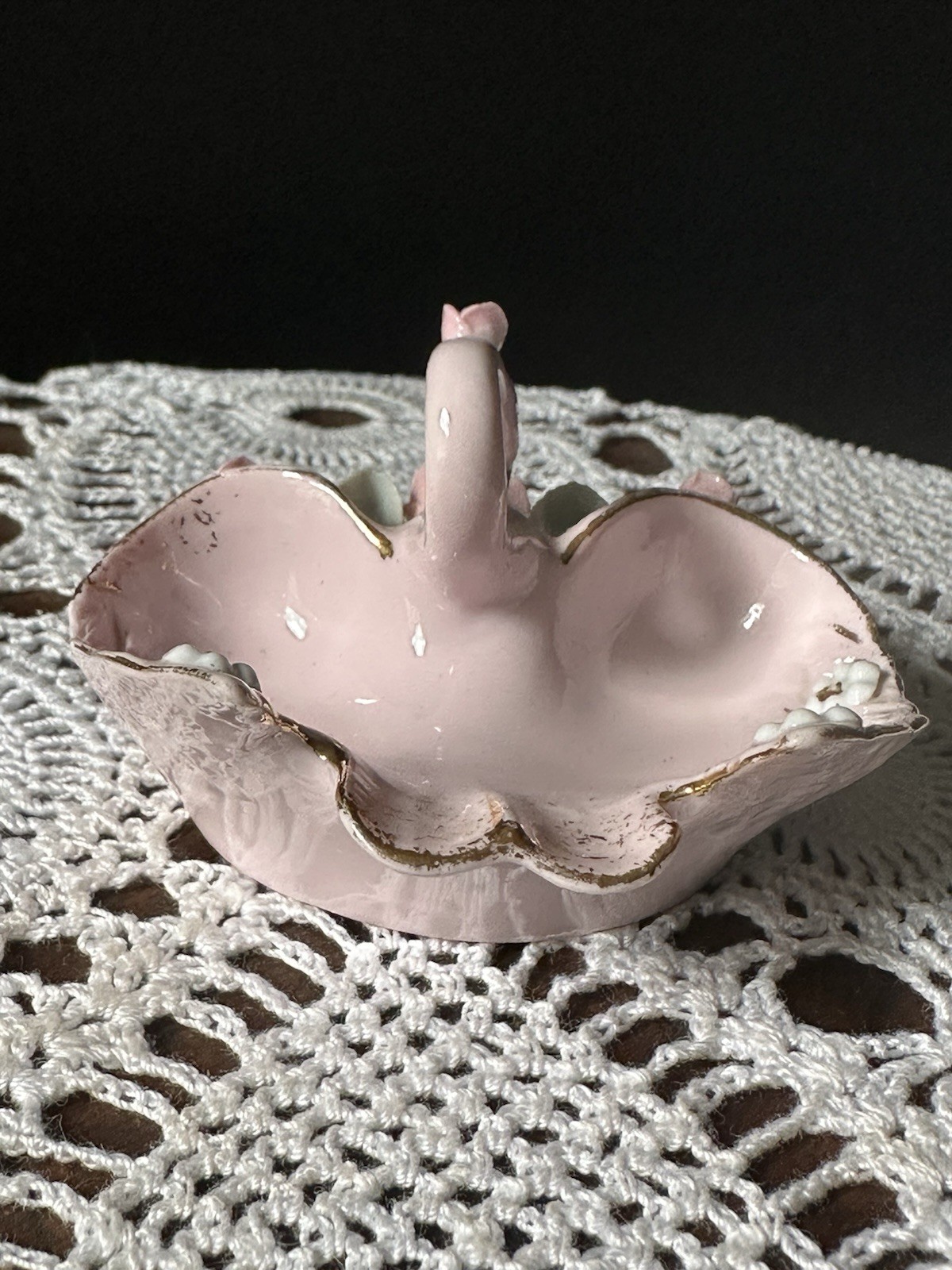 Vintage Lefton China Pink Swan Ring Dish