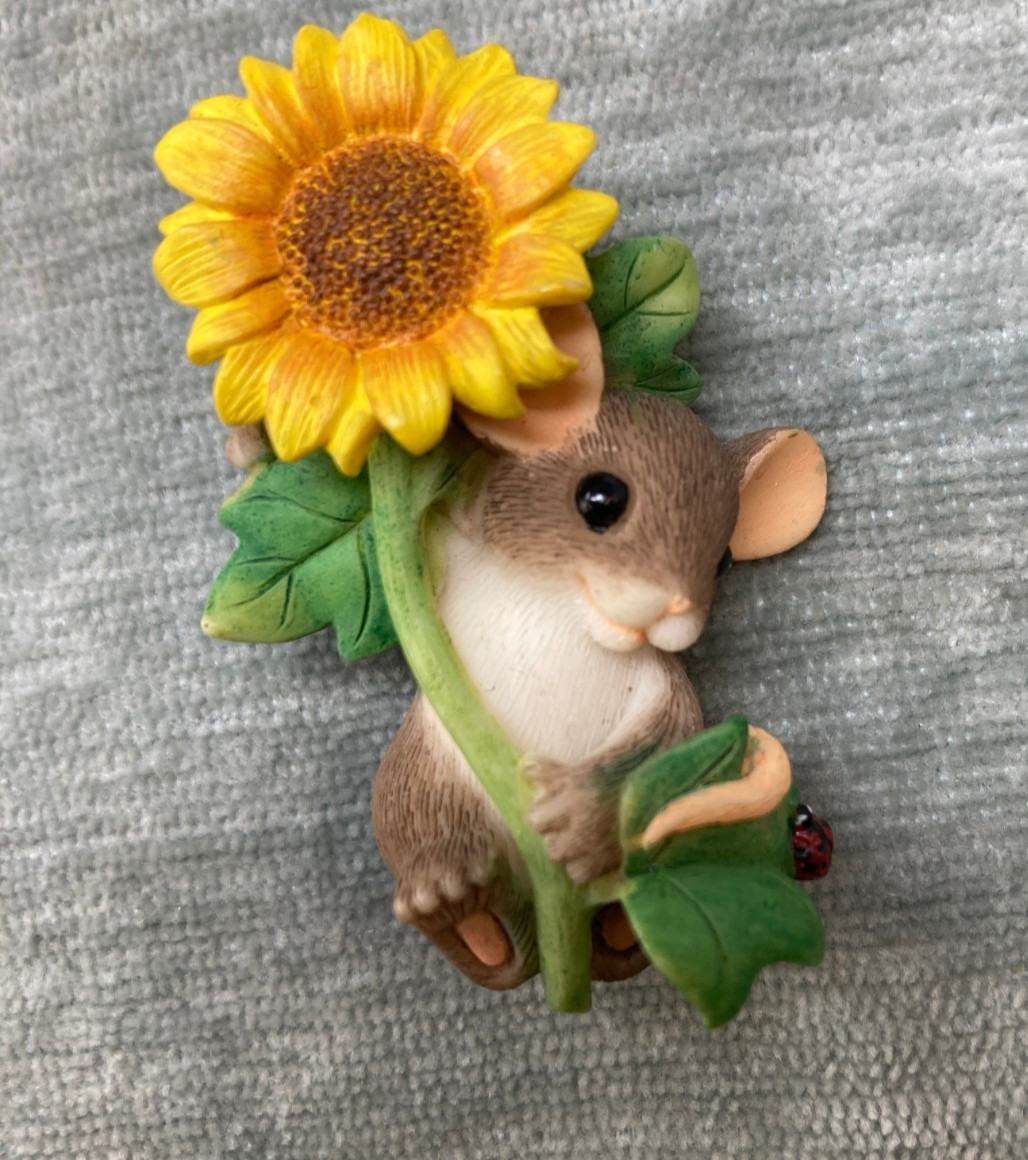 Charming Tails Sunflower Ladybug Summer LAPEL PIN MOUSE Brooch