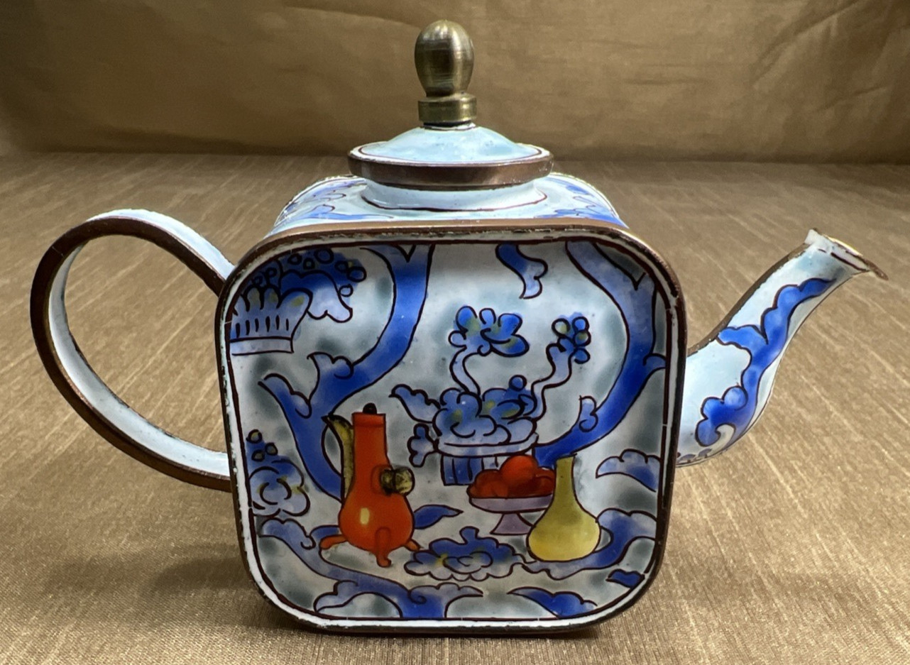 Vintage Kelvin Chen Handpainted Enamel Copper Teapot Henri Matisse Art Design