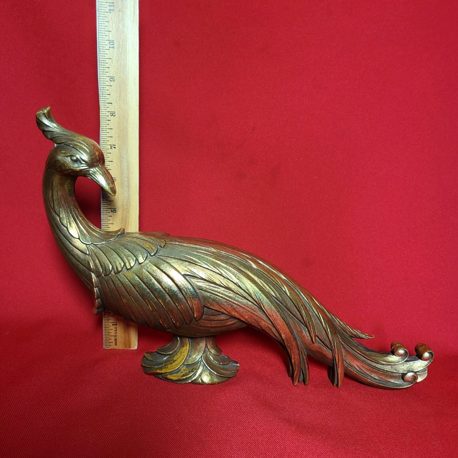Vintage Syraco Gold Toned Pheasant Peacock Figurines Pair of Table Statuettes