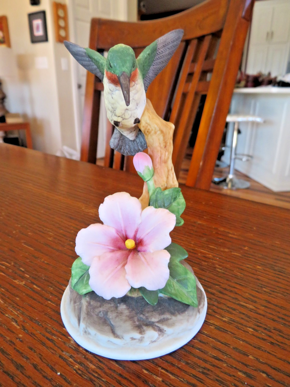 Andrea by Sadek Ruby Throated Hummingbird w/ pink flower #6059