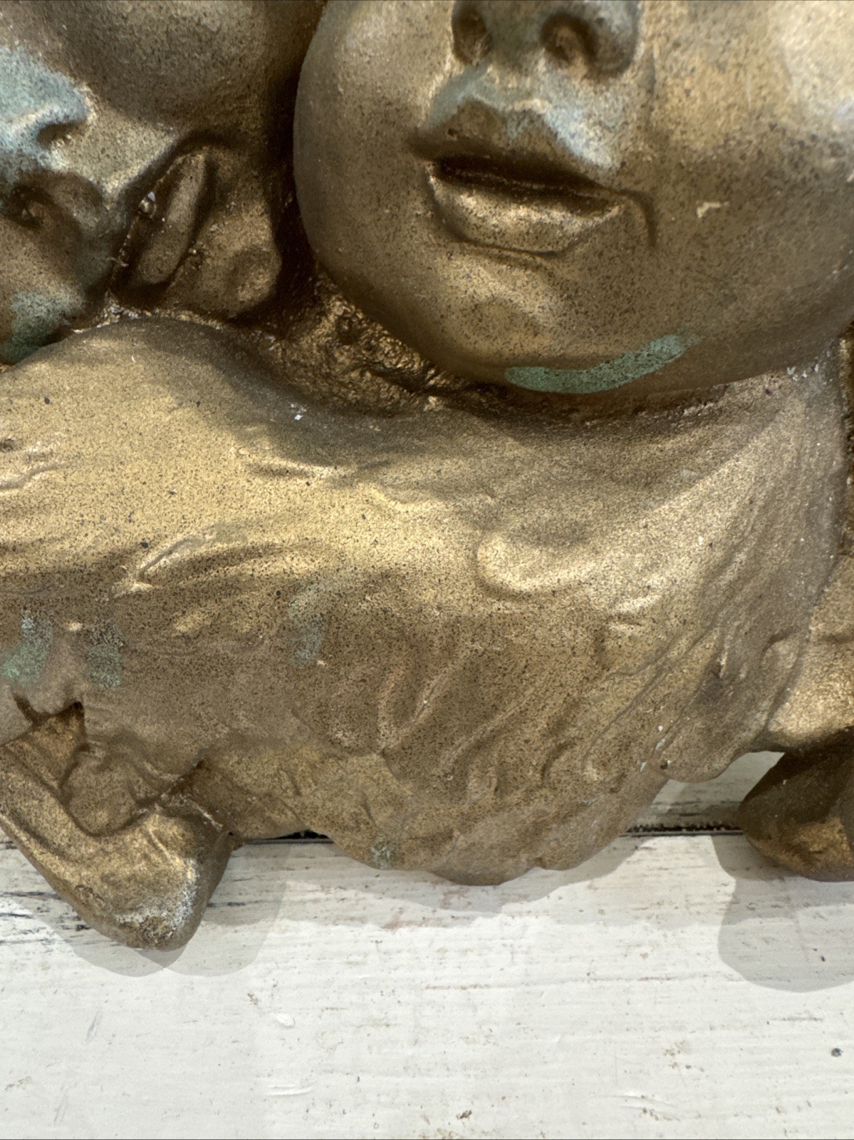 Vintage 3D Cherub Angels Plaster Chippy Gold /patina Baroque Antique Wall Art