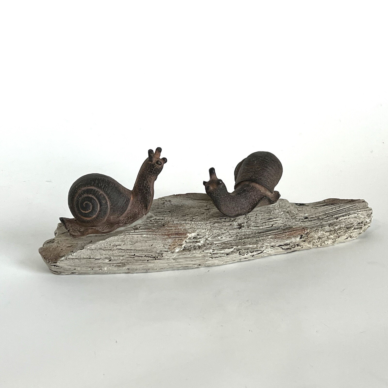 2 Snails On Wood Figurine Resin Outdoors Cabin Cottage Beach Decor Whimsical