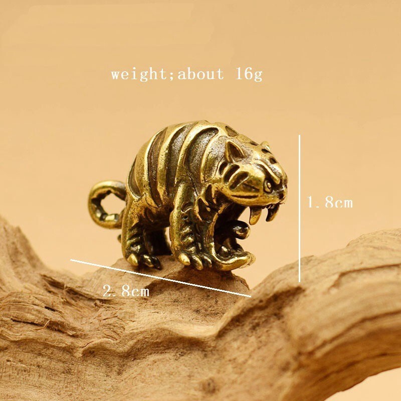 Solid Brass Fangs Tiger Statue Animal Figure Tea Pet Ornament Keychain Pendant