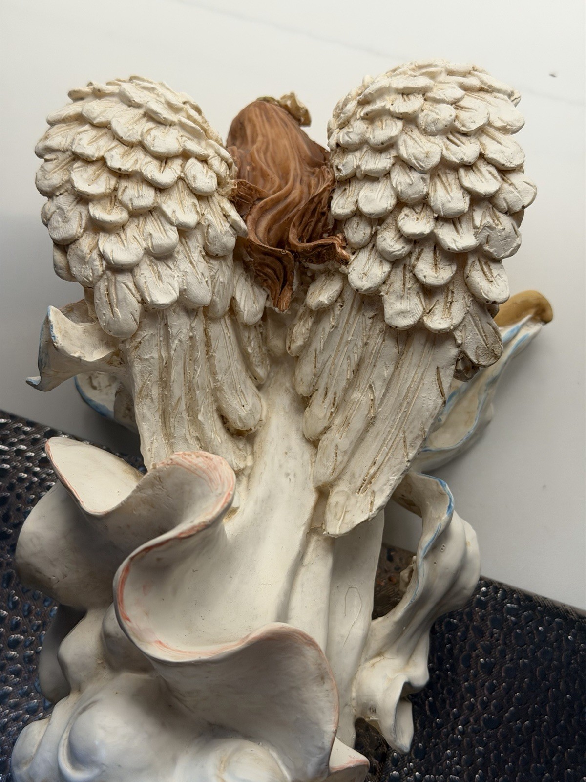 Guardian Angel Figurine Statue Resin Heavenly White Gown Jesus Flowing Hair.