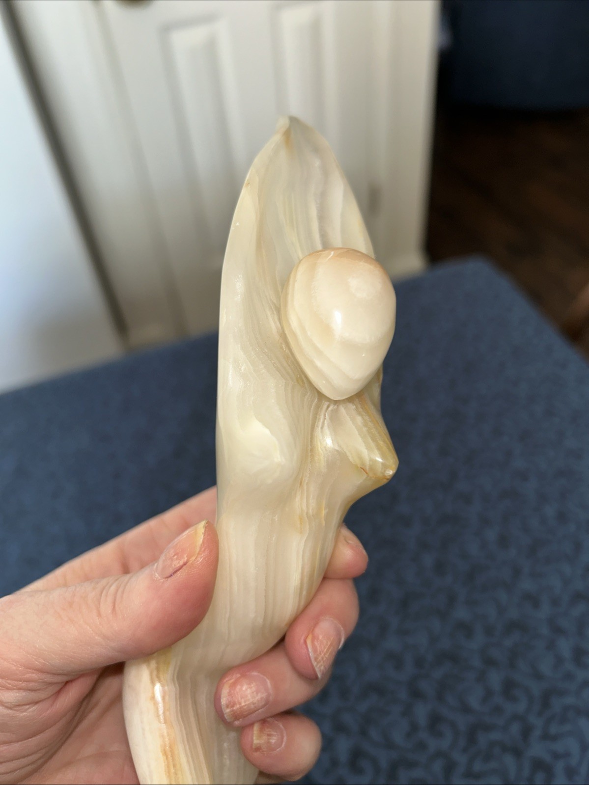 Vintage 10″ Marble Nude Goddess Minimalist Figure With Arms Raised Above Head
