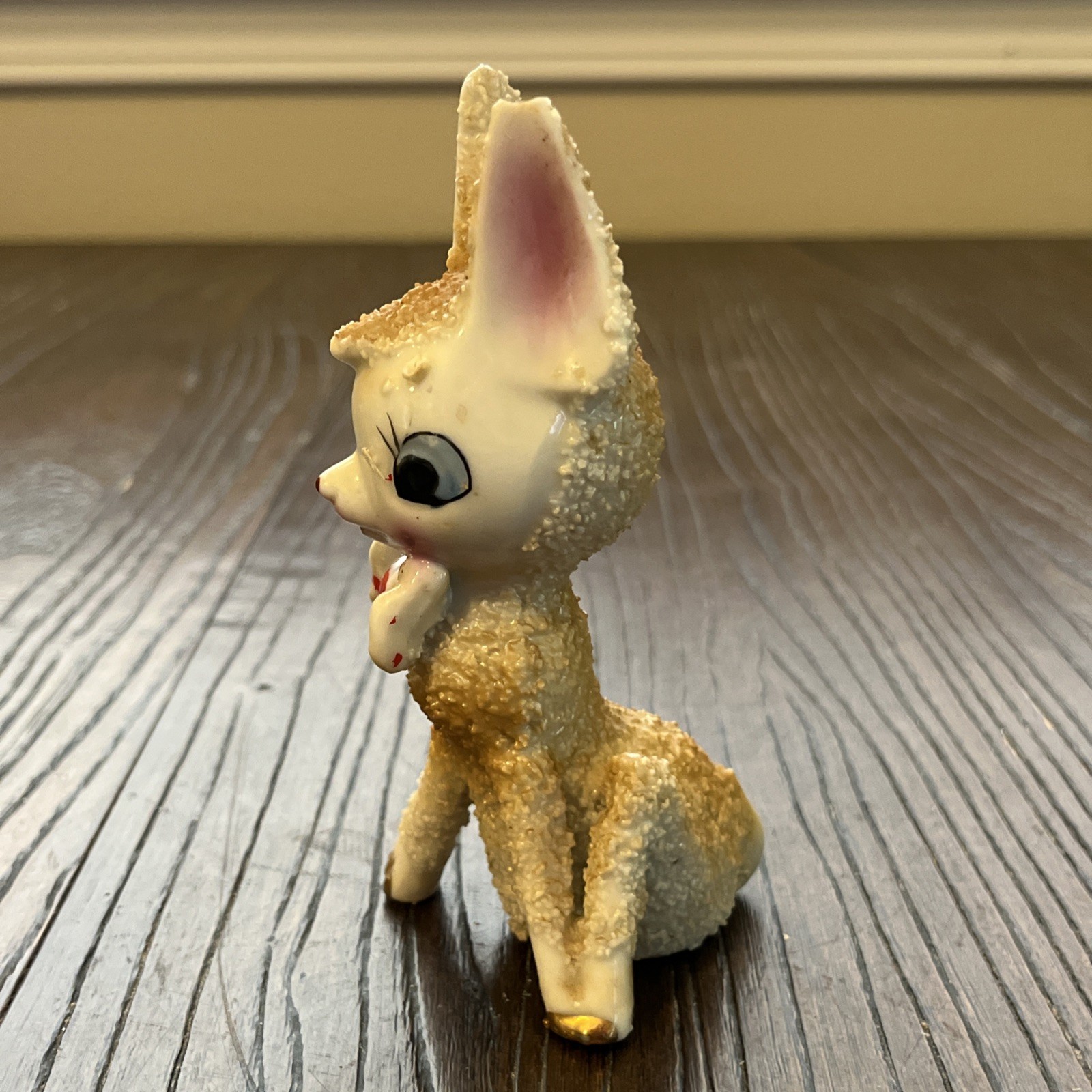 Vtg Arnart Anthropomorphic Deer Doe Figurine Dot Bow Tie 5″ Ceramic Japan AS IS