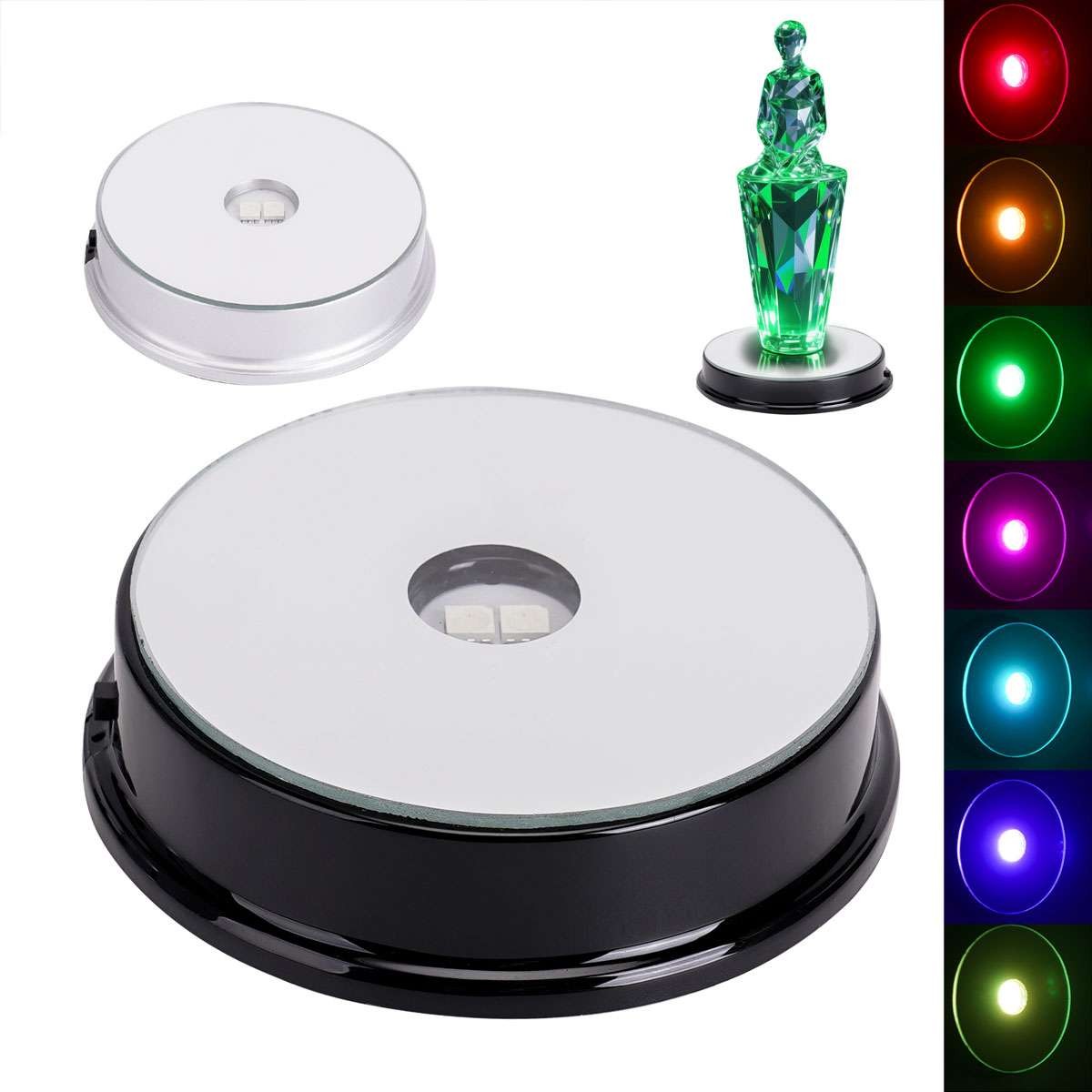 1-2X LED Light Display Base Stand 7 Color Lamp Holder Crystal Glass Art Figurinm