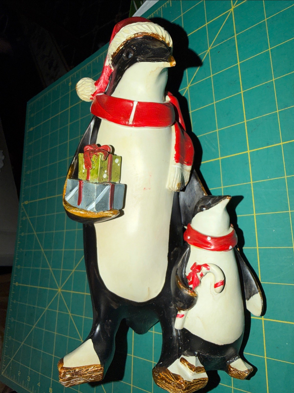 Penguin Christmas Figurine Parent & Child 10” Tall