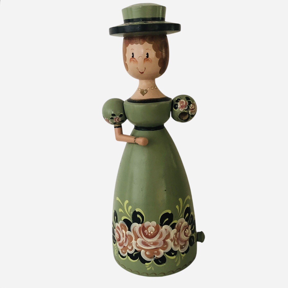Vtg Folk Art Music Box Lady Hand Painted Plays I Left My Heart in San ￼Francisco