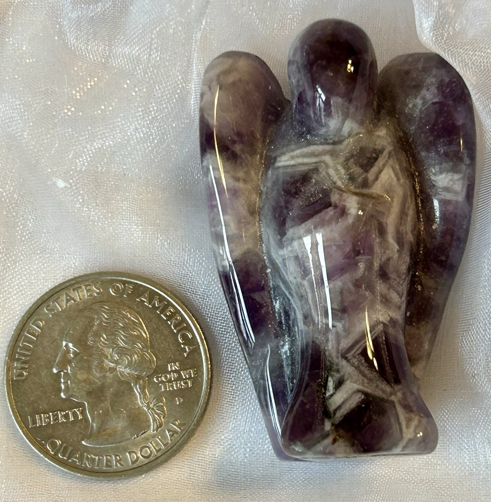 Amethyste Carved 2″ Angel in Original Drawstring Bag with Info Great Gift #2