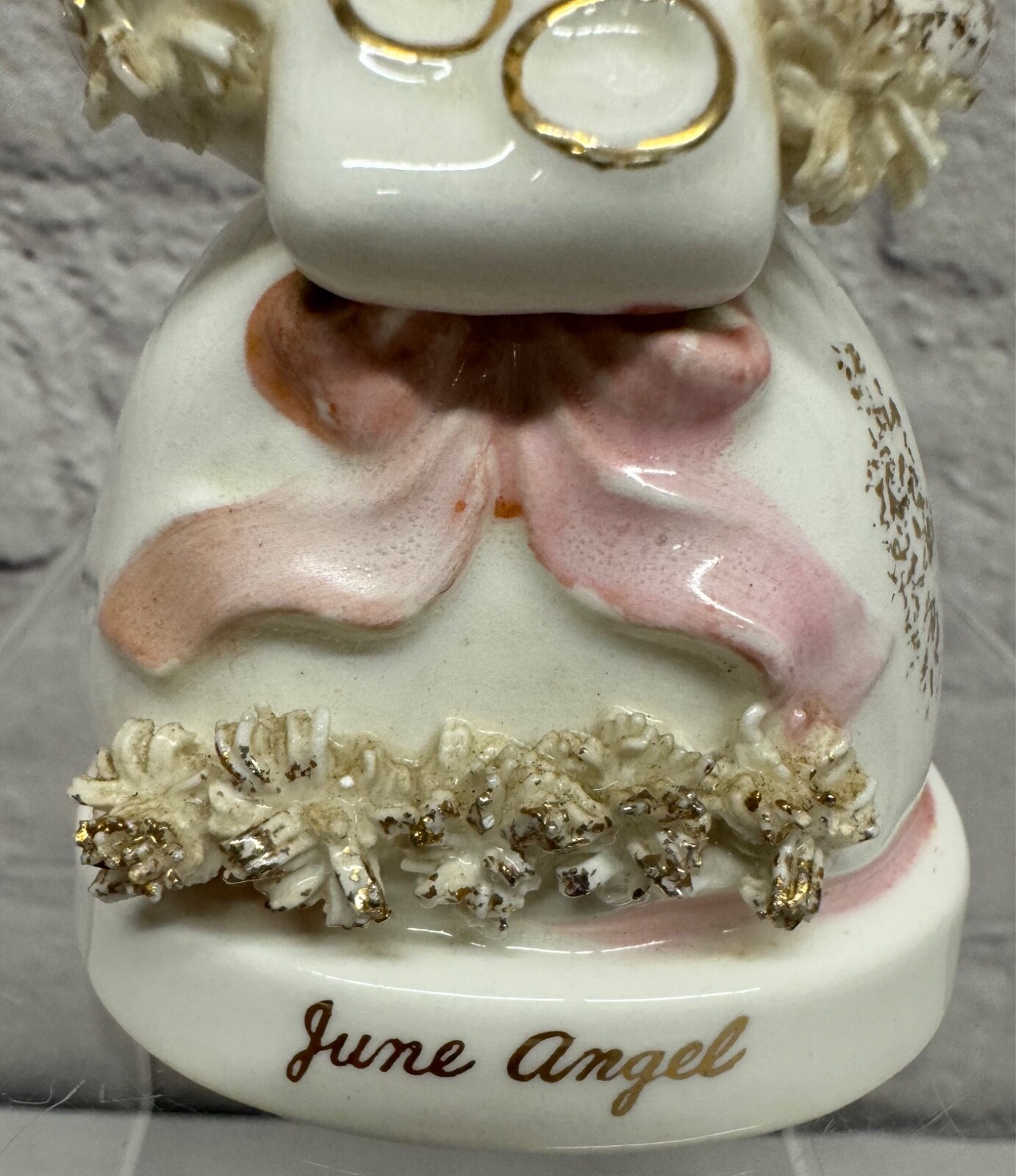 Napco June Birthday Angel Spaghetti Trim Figurine #A1366 Wedding Rings Eternity