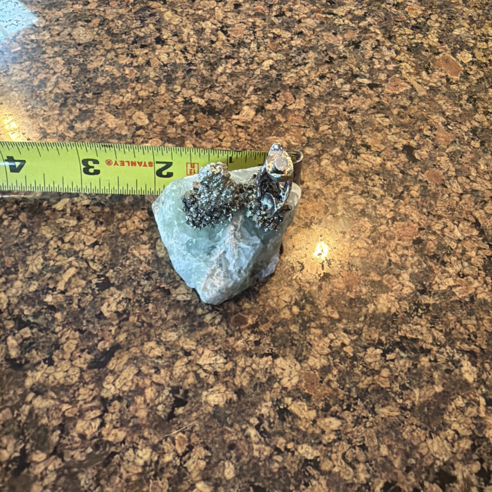 Miner Metal Figurine Sculpture fluorite Stone Base
