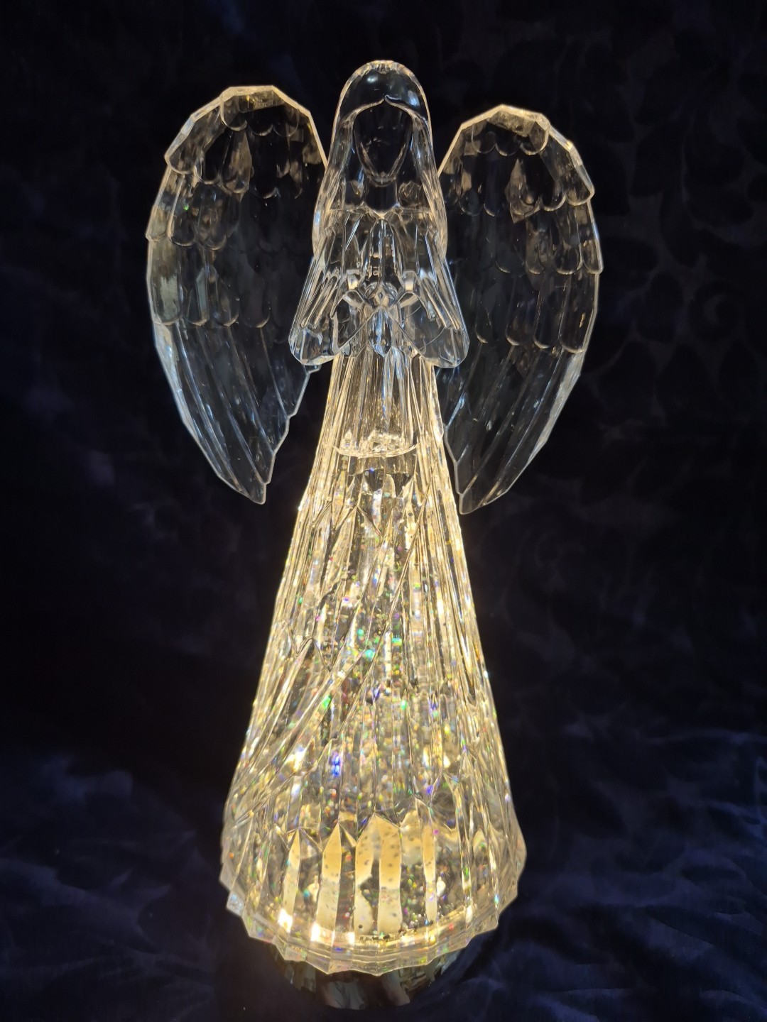 Cracker Barrel Silver & Acrylic Angel Glitter Globe Christmas Decor, Night Light