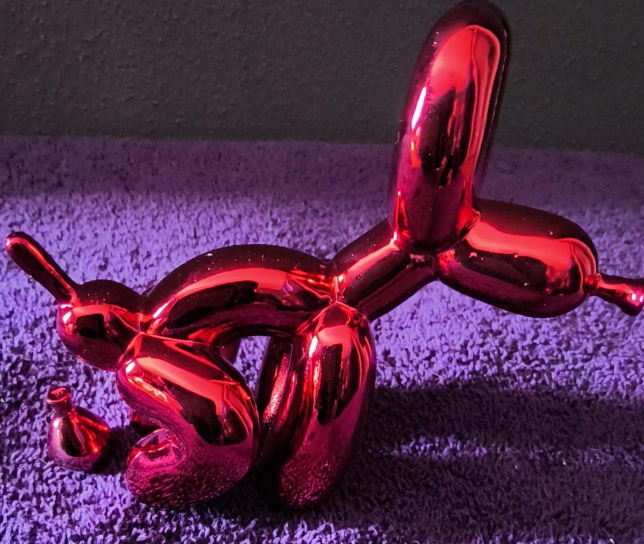 Glossy Metallic Ruby Red Ballon Dog Pooping Sculpture Home,Offce,Gardens ☃️