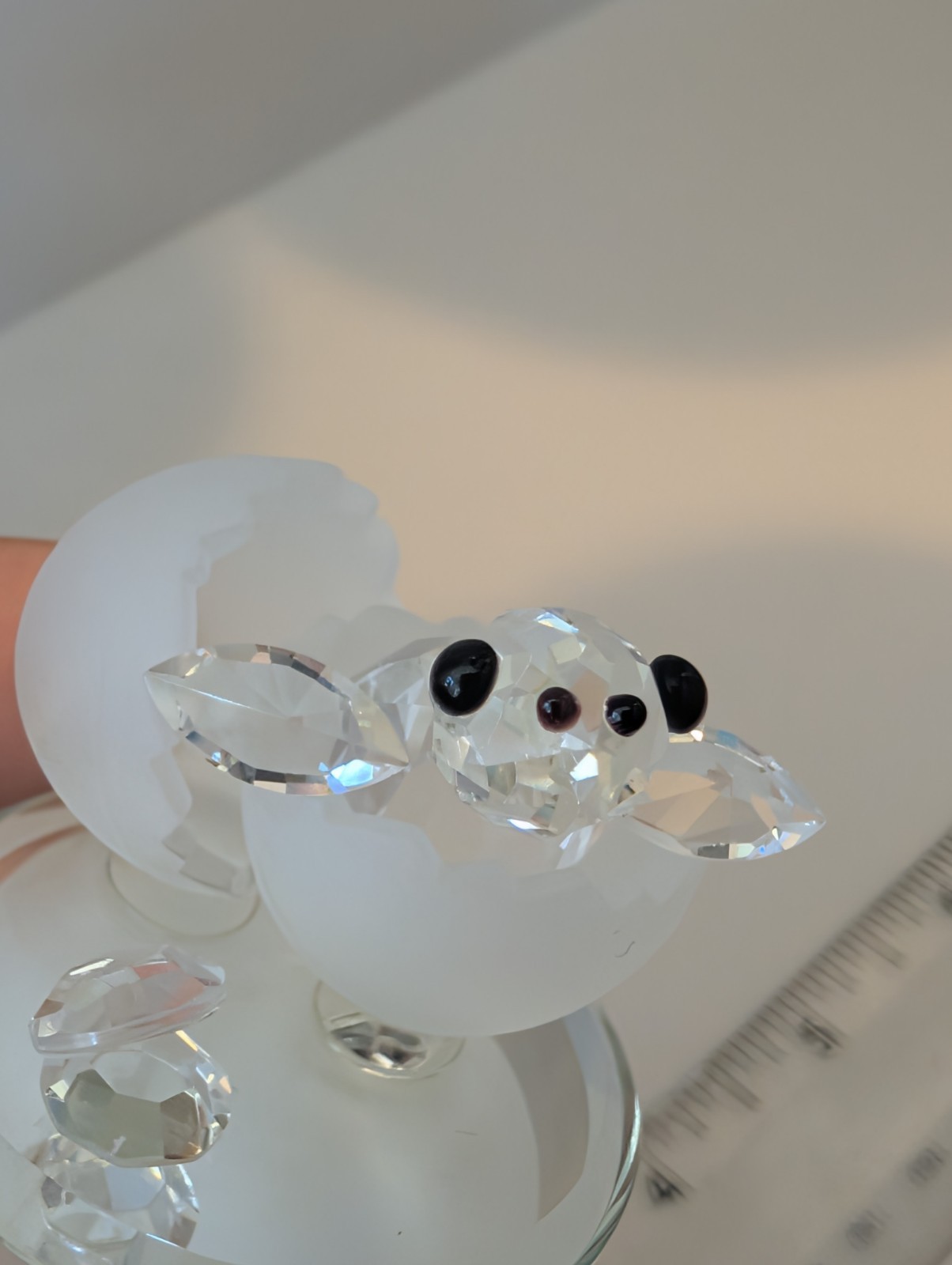 Crystal World Spring Chick In Egg Figurine Mirrored Base Glass Hatching Bird