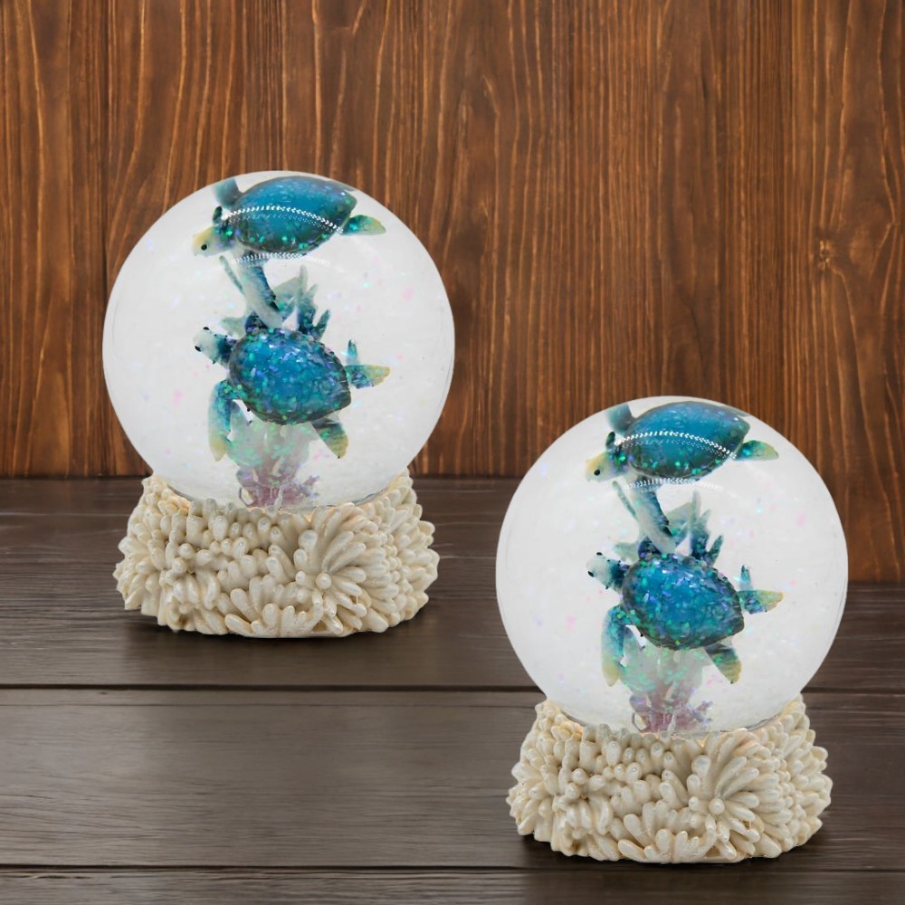 2-PC Gift Set 4″H Blue Sea Turtle Glitter Snow Globe Ornament Home Decor Gift