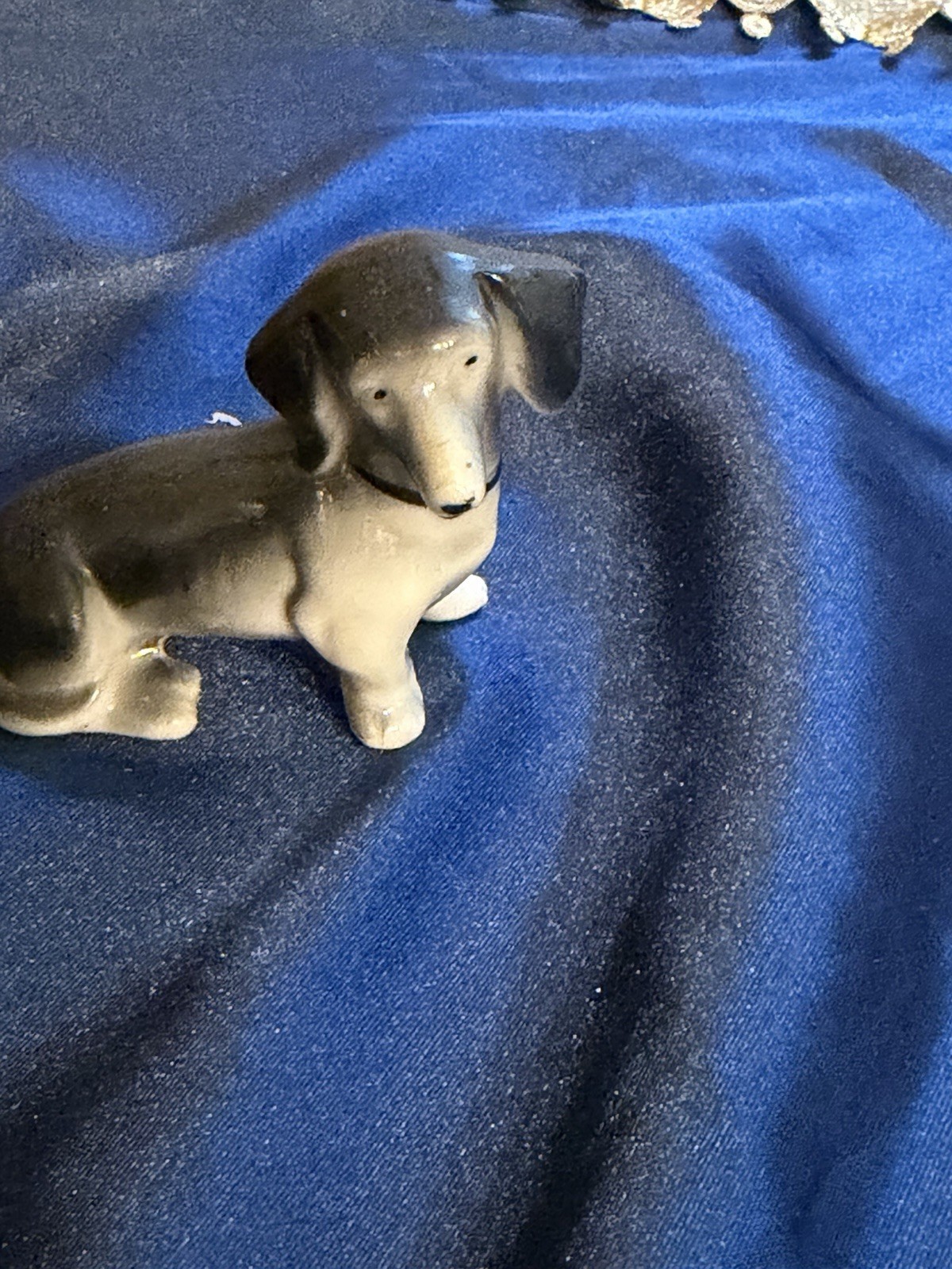 Vintage Germany Daschund Porcelain Miniature Figurine Trinket