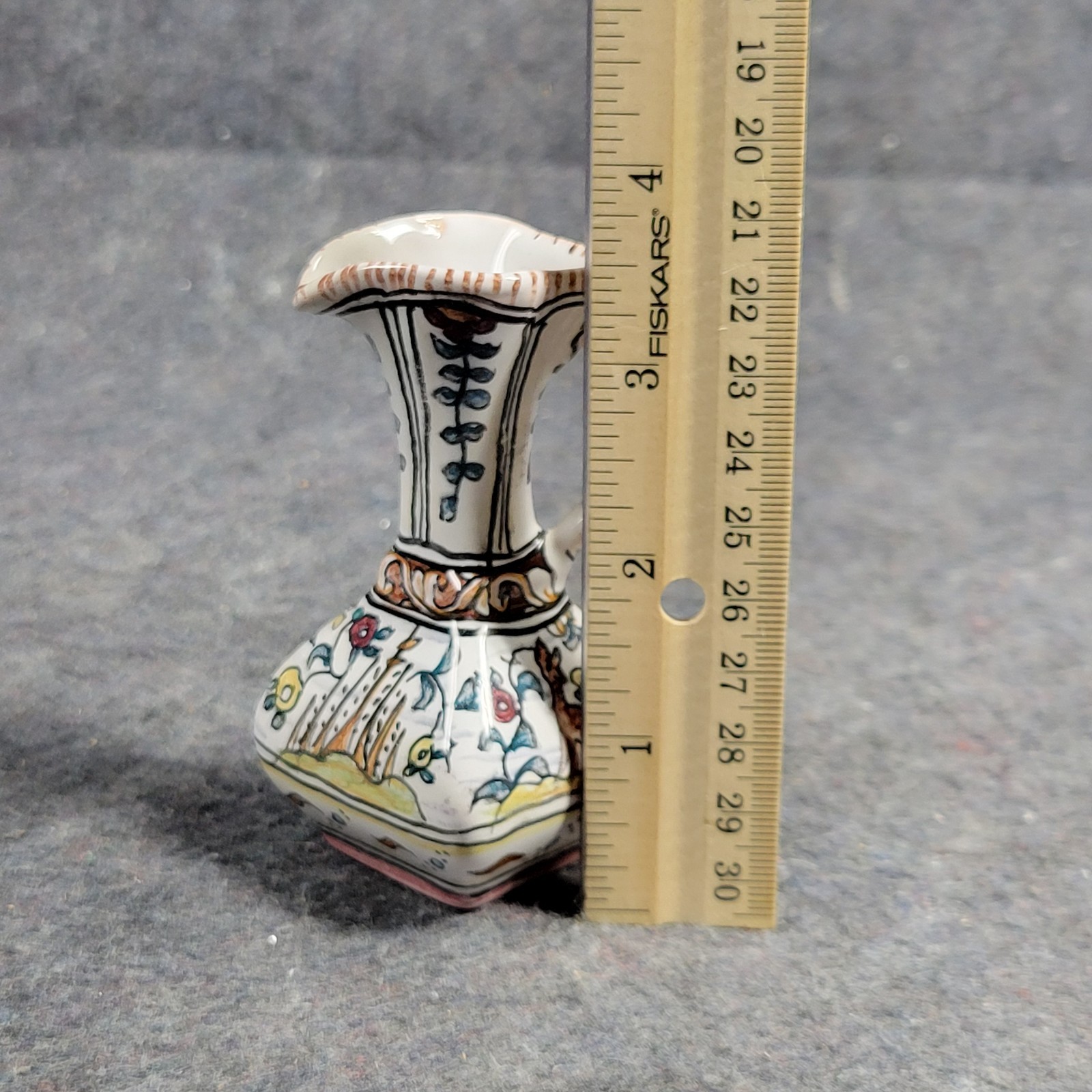 Miniature Handpainted Porcelain Pitcher Jug Conimbriga Portugal 1.75 In × 3.5 In