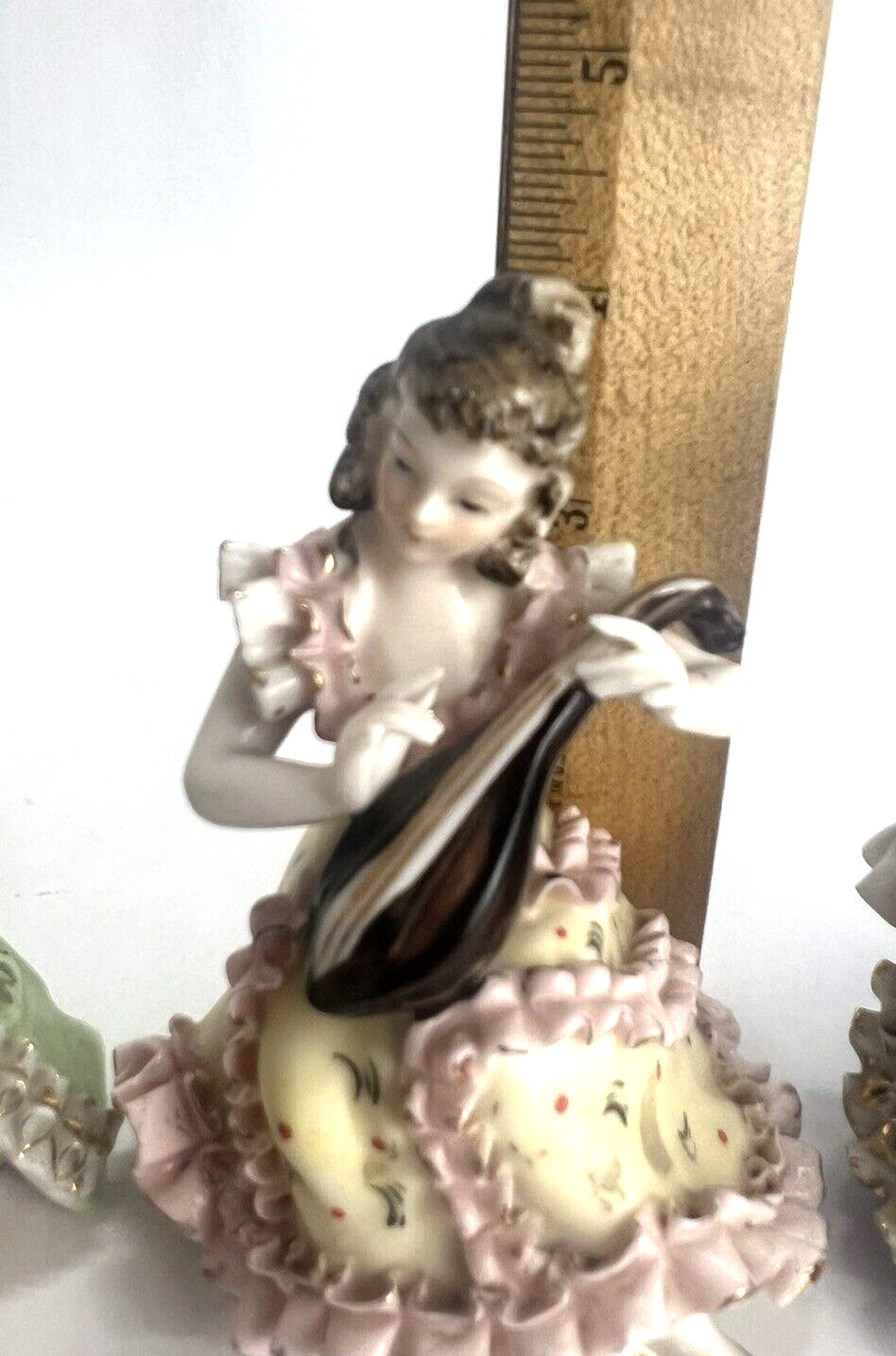 Vtg Set of 3 Porcelain Hand Painted Victorian Musical Figurines Thames Mandolin