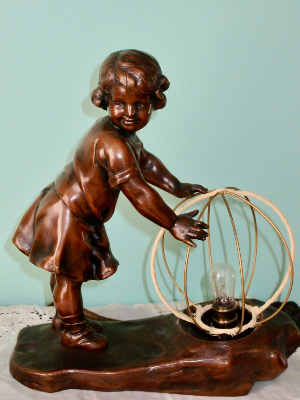 Antique Authentic Jennings Bros Art Deco Bronze Patinated Night Light ca. 1920s