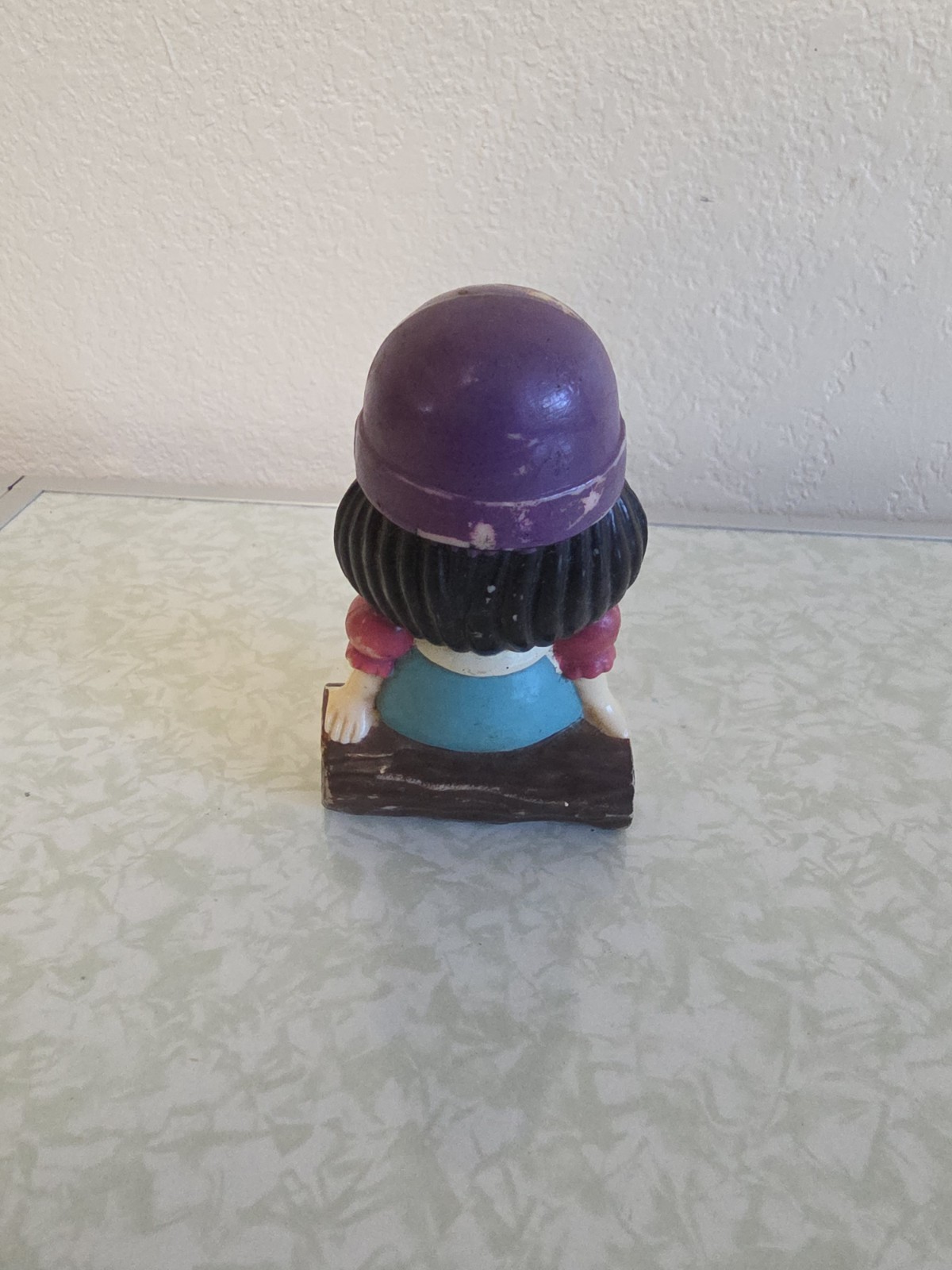 Ceramic Hand Painted Multicolor Girl Figurine, Purple Hat, Kids Theme