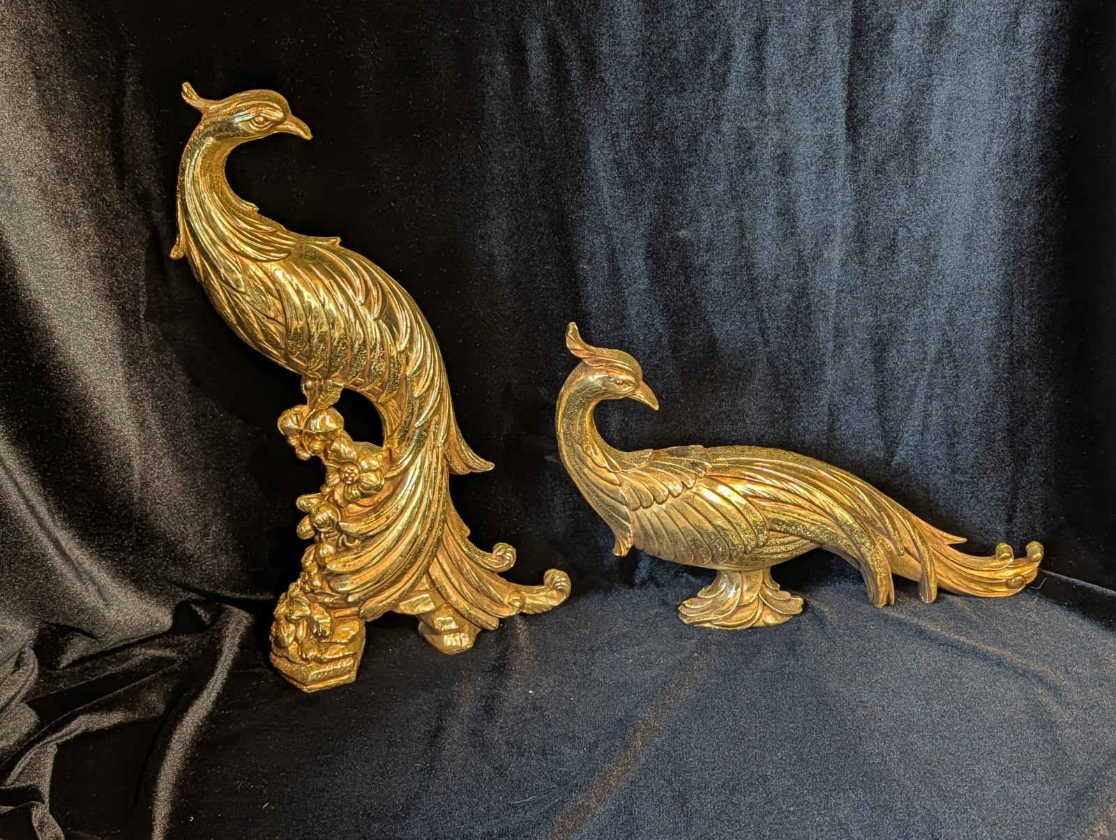 Vintage Syroco Gold Pheasants Birds Figurine Pair USA Peacock Hollywood Regency