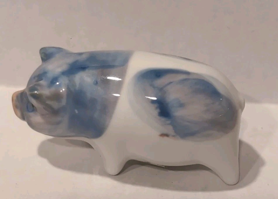 Otagiri Japan Miniature Pig Piglet Figurines Blue White Porcelain Small Set Of 2