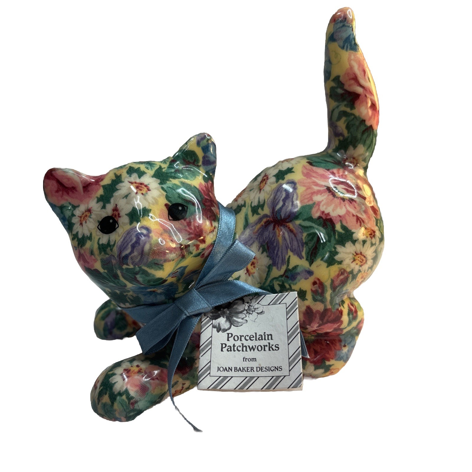 Hand Crafted Porcelain Patchworks Cat By Joan Baker Designs Kitty Kitten Floral