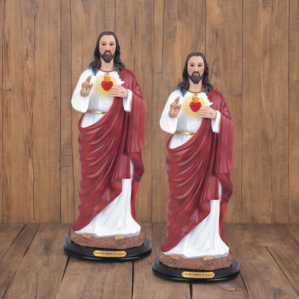 2-PC Gift Set 9″H Sacred Heart of Jesus Holy Figurine Ornament Home Decor Gift