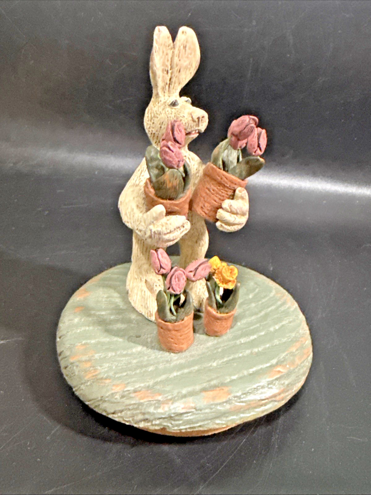 American Chestnut Folk Art FIRST SIGNS OF SPRING Bunny Candle Jar Topper