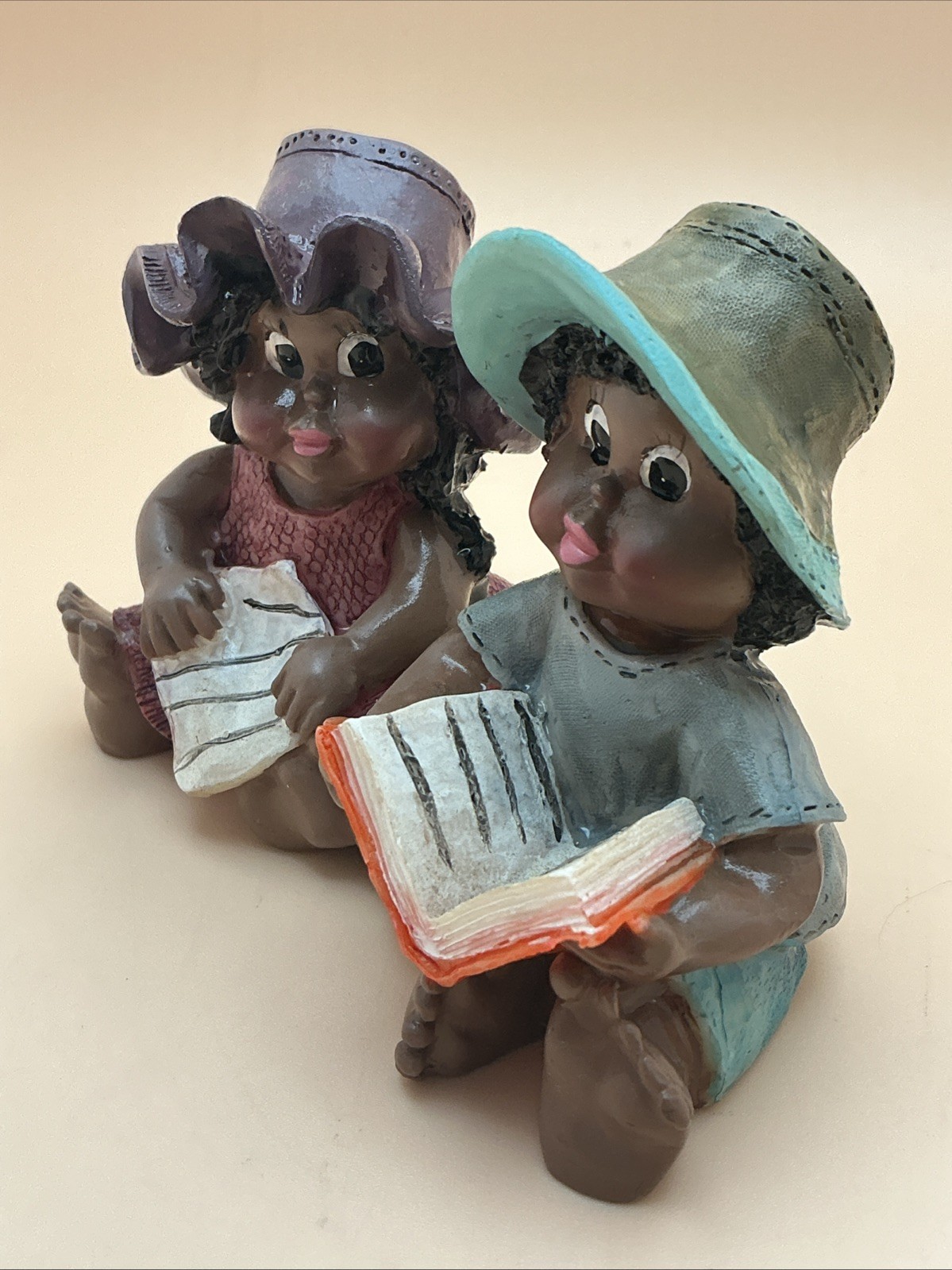 Vintage Figurine, Two African-American Schoolgirls Sitting and Reading