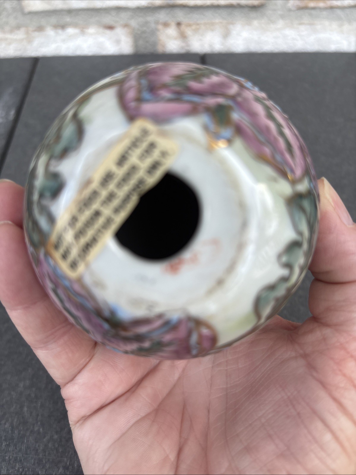 Vintage Chinese Hand Painted Porcelain Egg with wooden stand