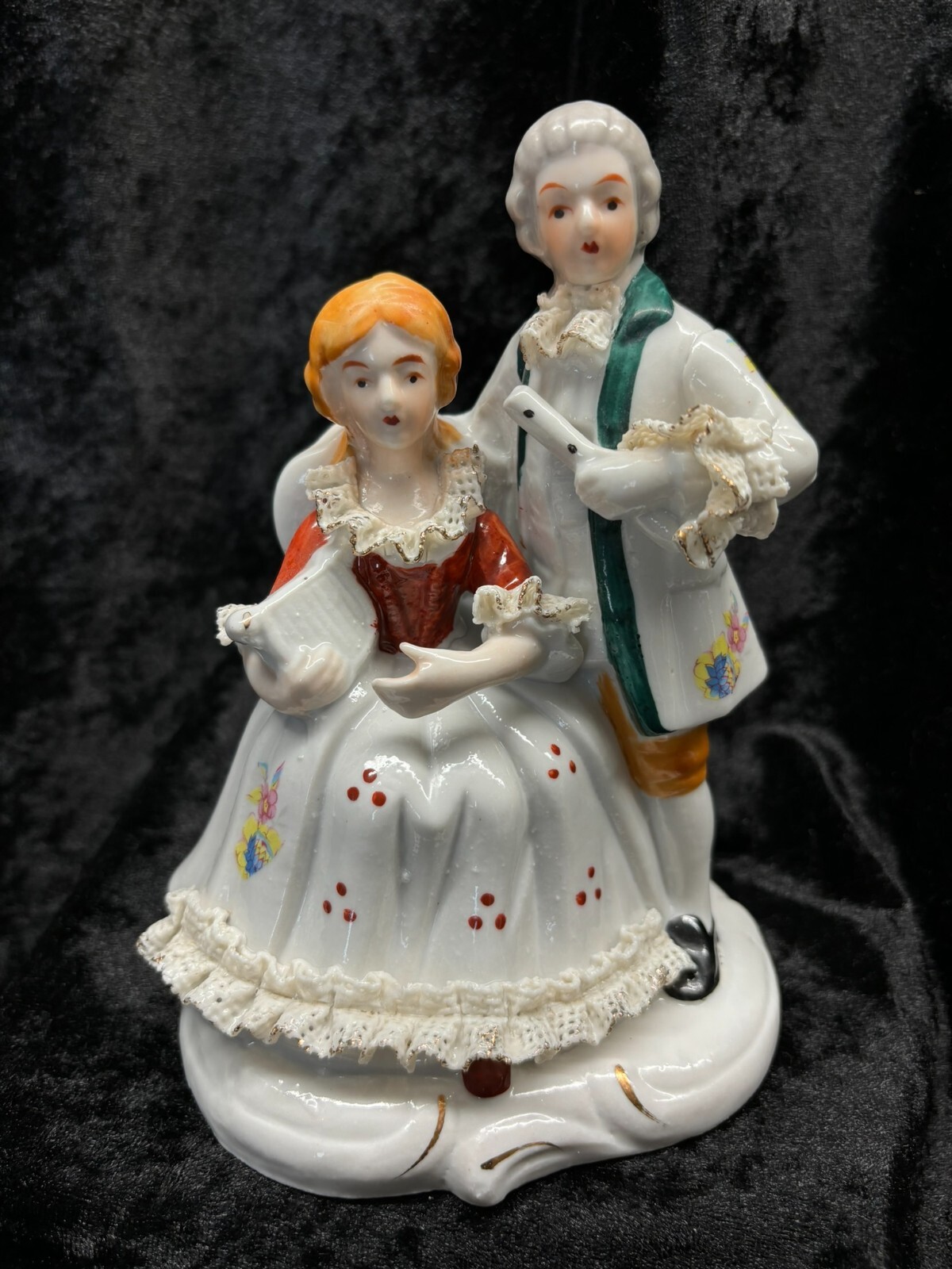 Colonial Couple Figurine Dotted Dress